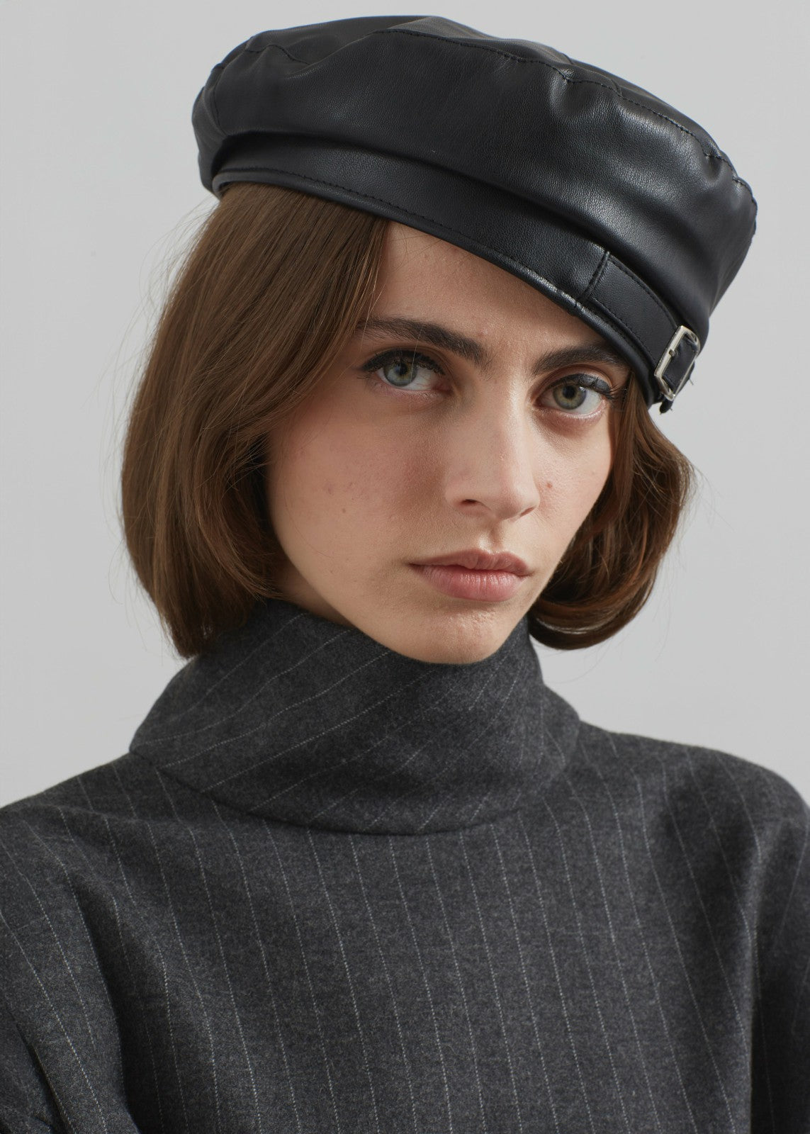 Obacka Faux Leather Beret - Black