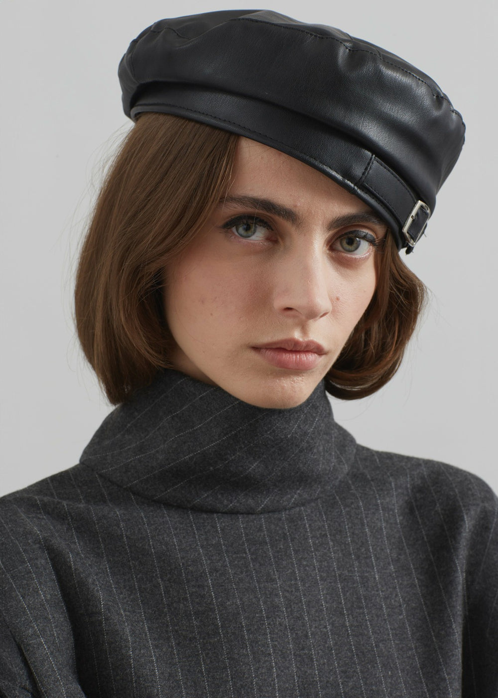 Obacka Faux Leather Beret - Black