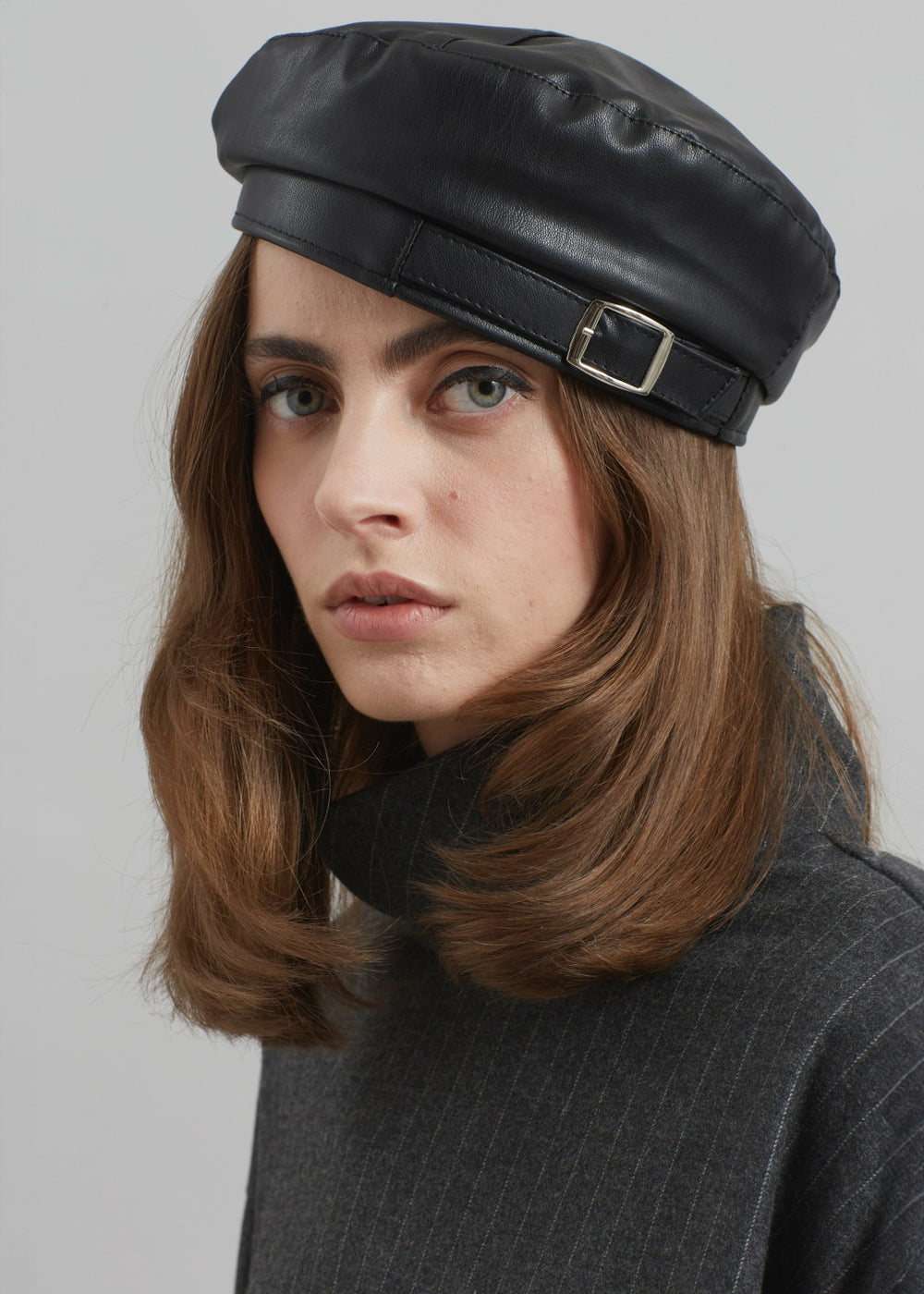 Obacka Faux Leather Beret - Black