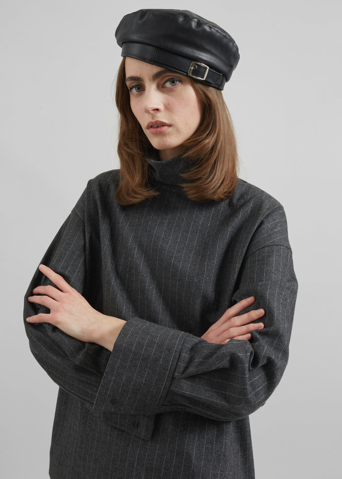 Obacka Faux Leather Beret - Black