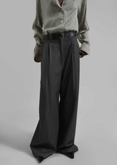 Nellore Pleated Denim Pants - Dark Grey Melange