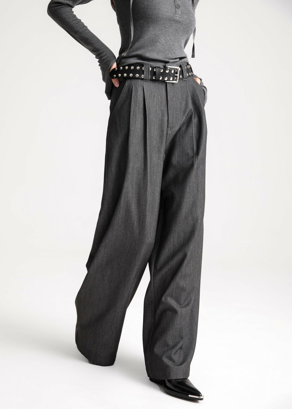Nellore Pleated Denim Pants - Dark Grey Melange