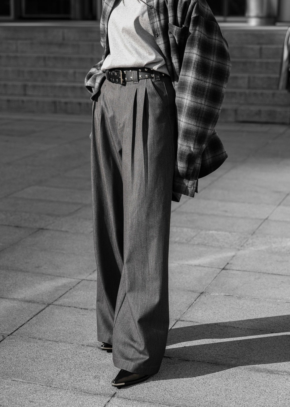 Nellore Pleated Denim Pants - Dark Grey Melange