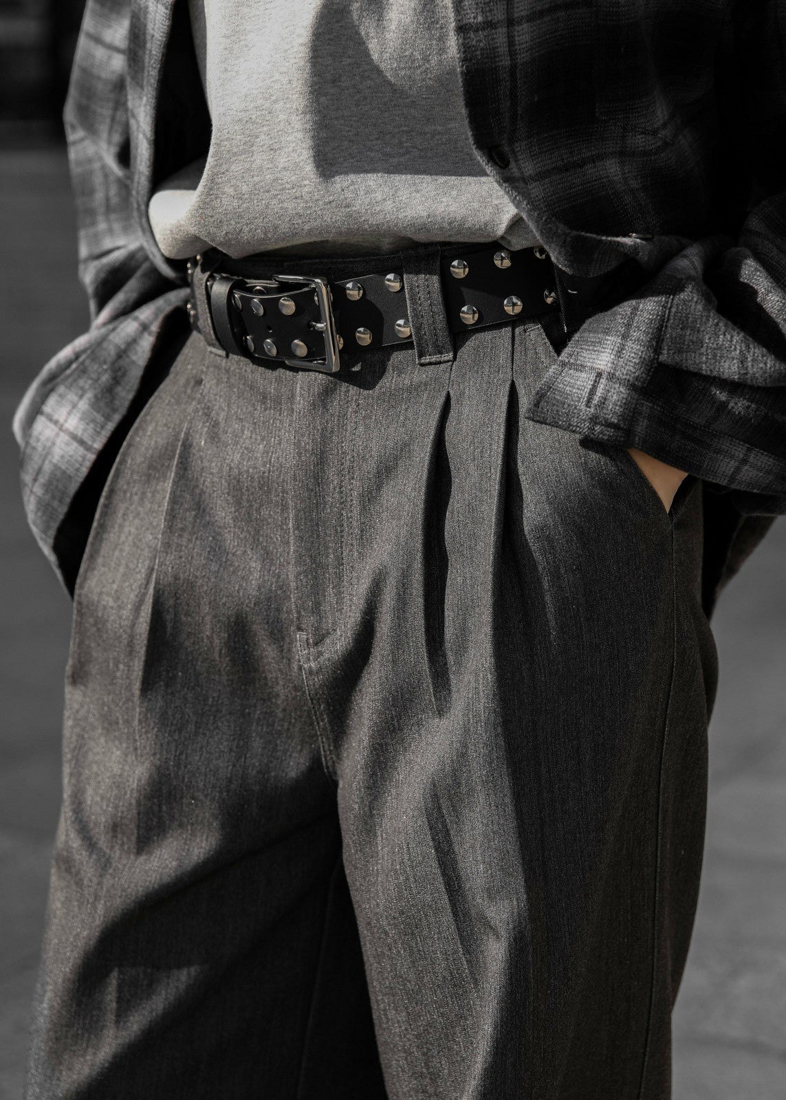 Nellore Pleated Denim Pants - Dark Grey Melange