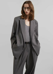 Orsay Boxy Double Breasted Blazer - Dark Grey