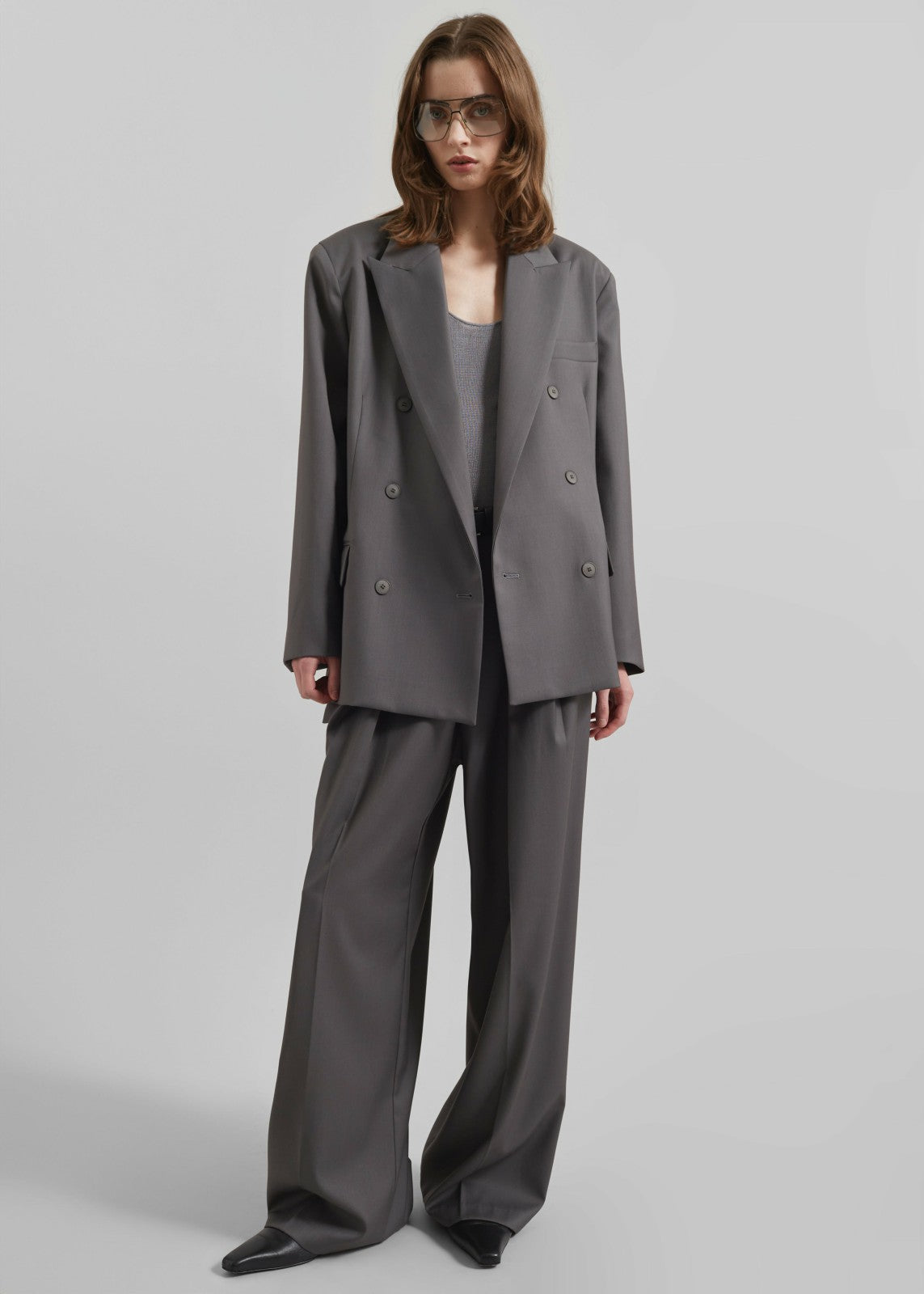 Orsay Boxy Double Breasted Blazer - Dark Grey