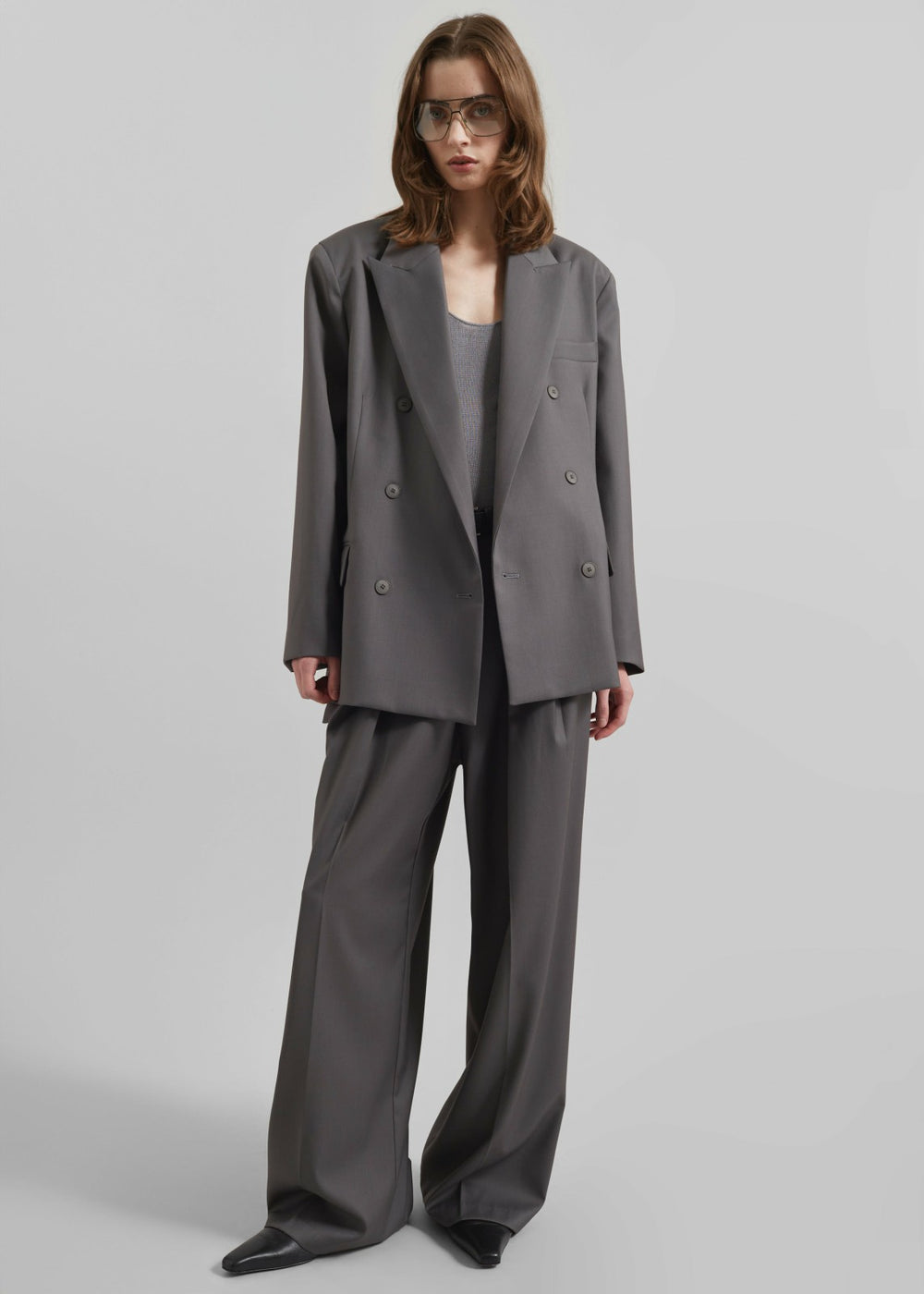 Orsay Boxy Double Breasted Blazer - Dark Grey