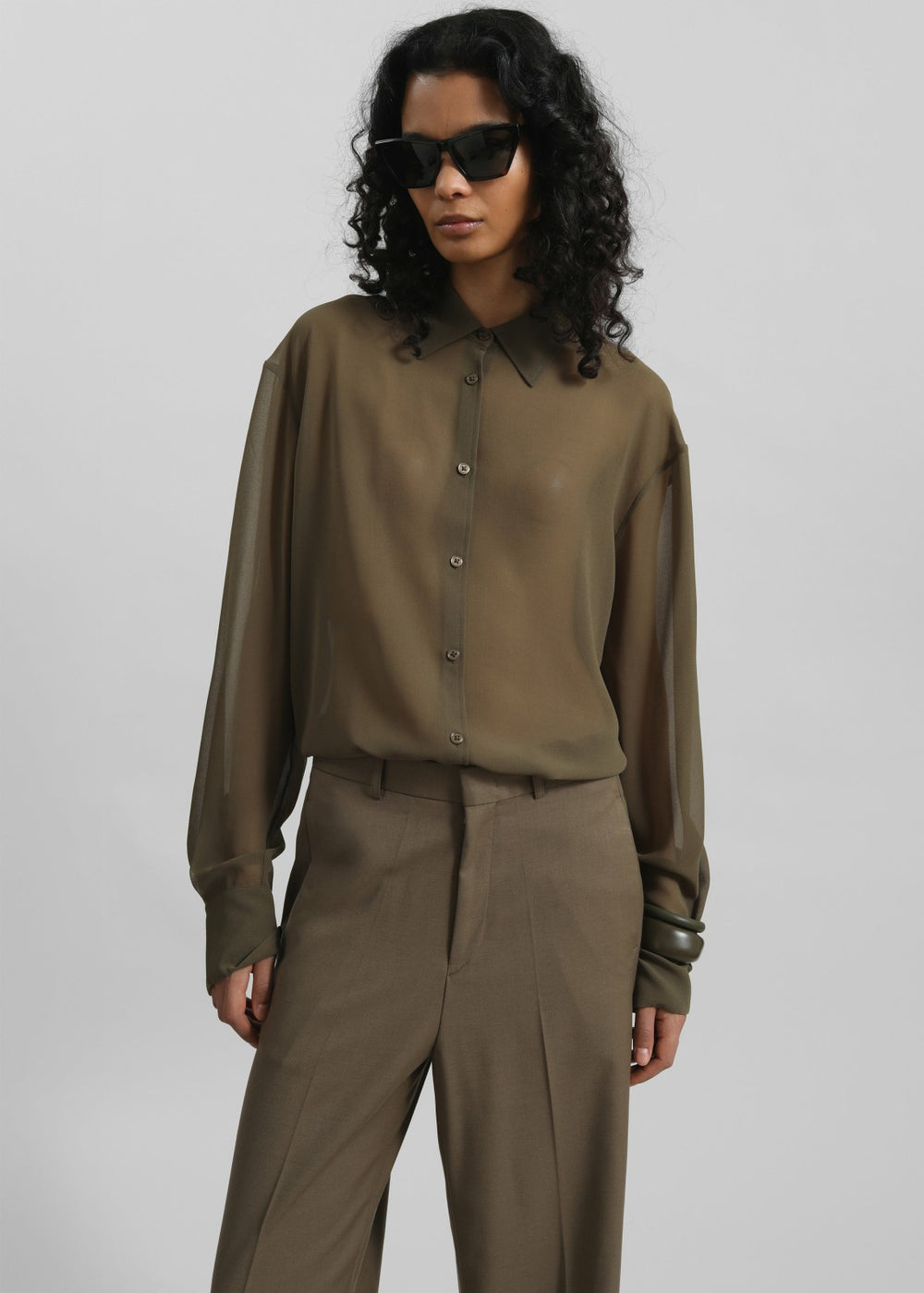 Peri Silk Georgette Shirt - Khaki