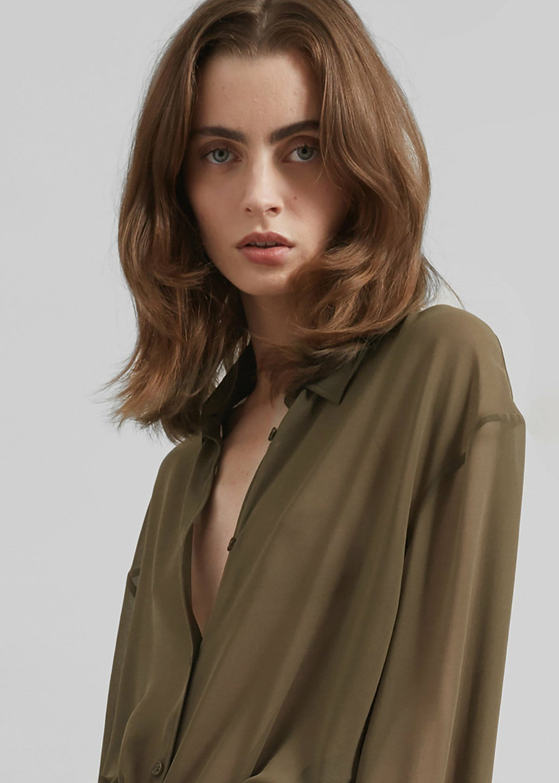 Peri Silk Georgette Shirt - Khaki