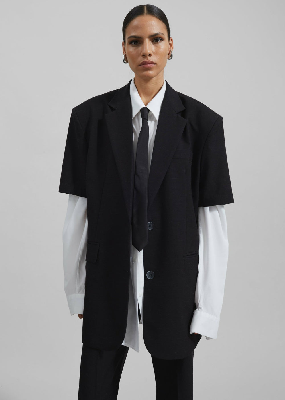 Maisie Short Sleeve Twill Blazer - Black