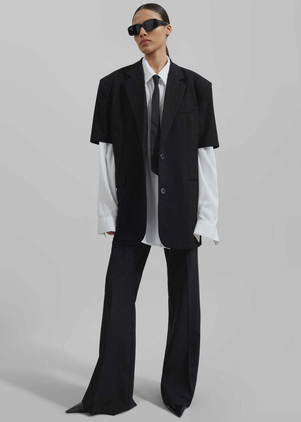 Maisie Short Sleeve Twill Blazer - Black