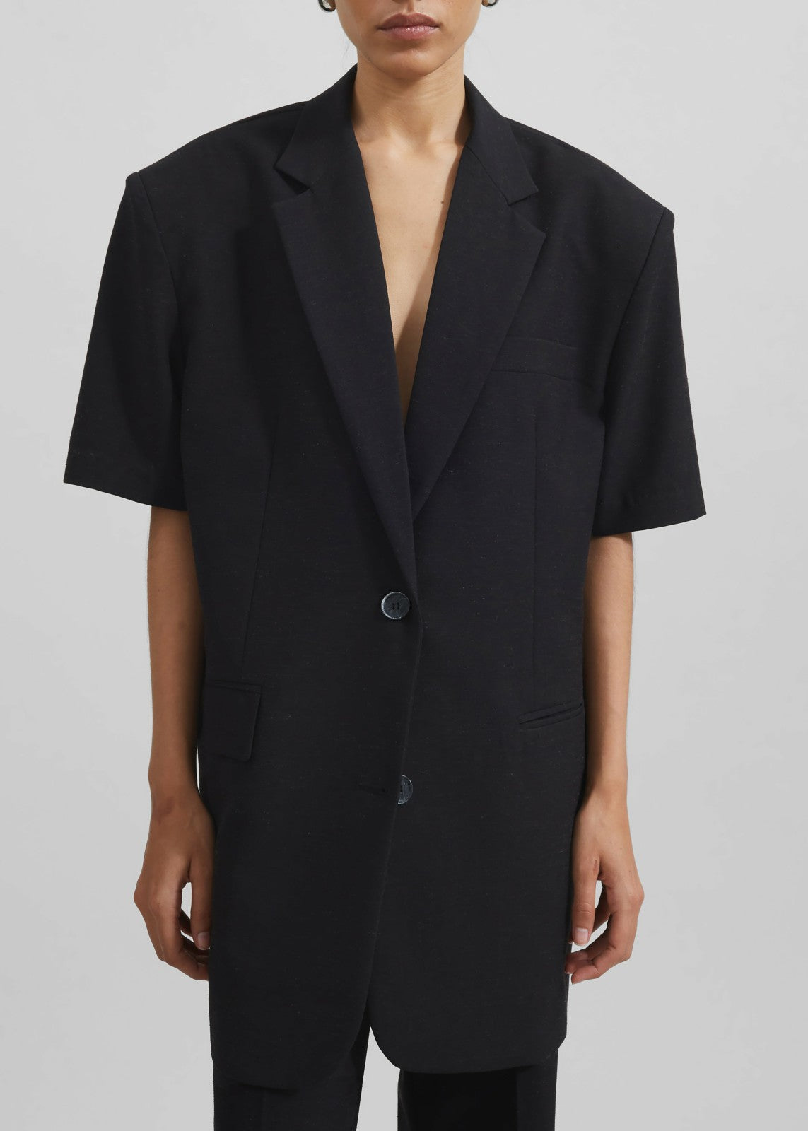 Maisie Short Sleeve Twill Blazer - Black