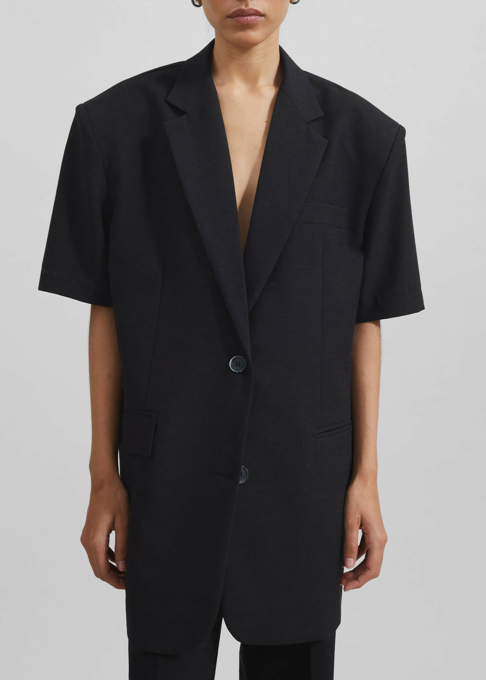 Maisie Short Sleeve Twill Blazer - Black