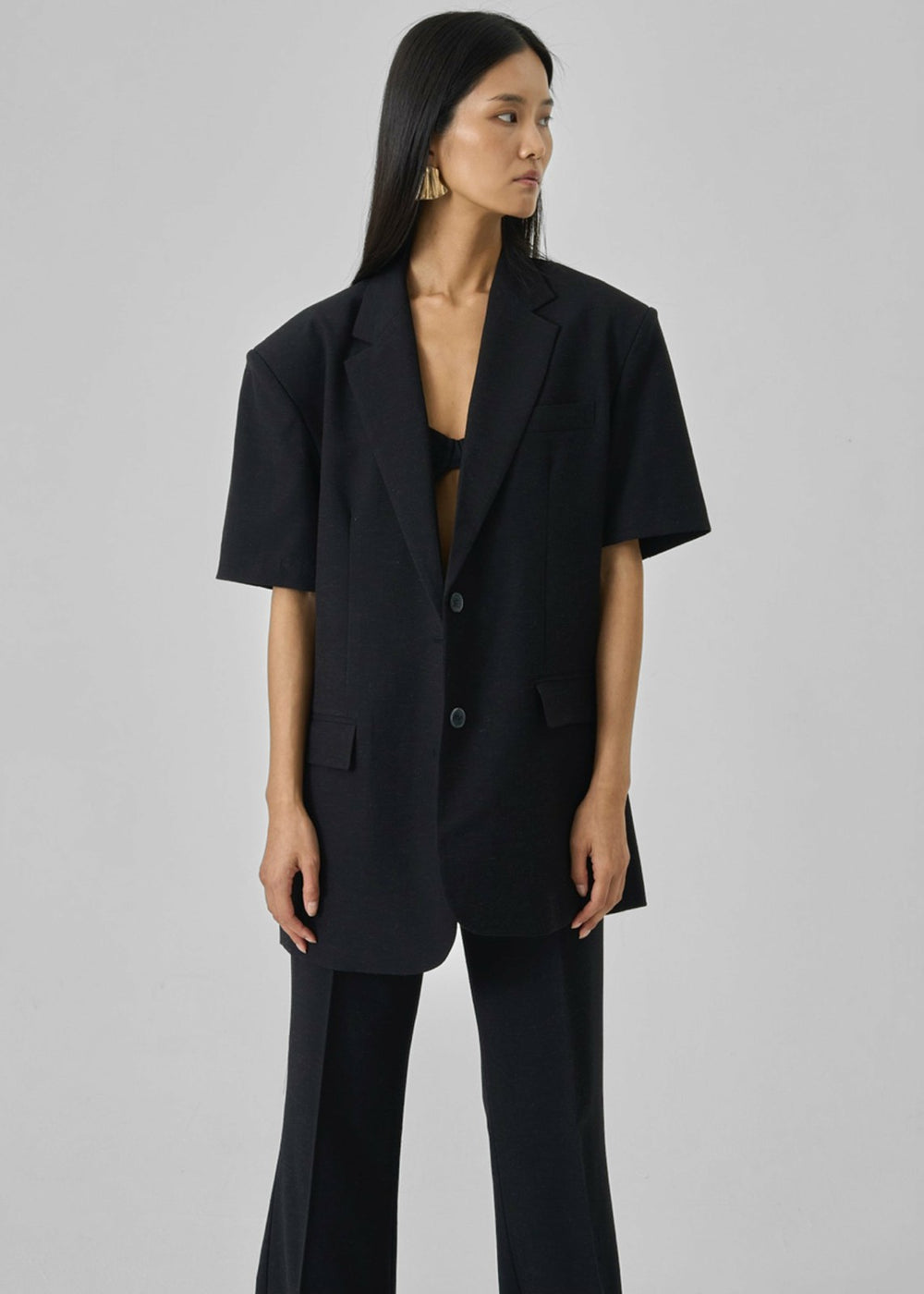 Maisie Short Sleeve Twill Blazer - Black