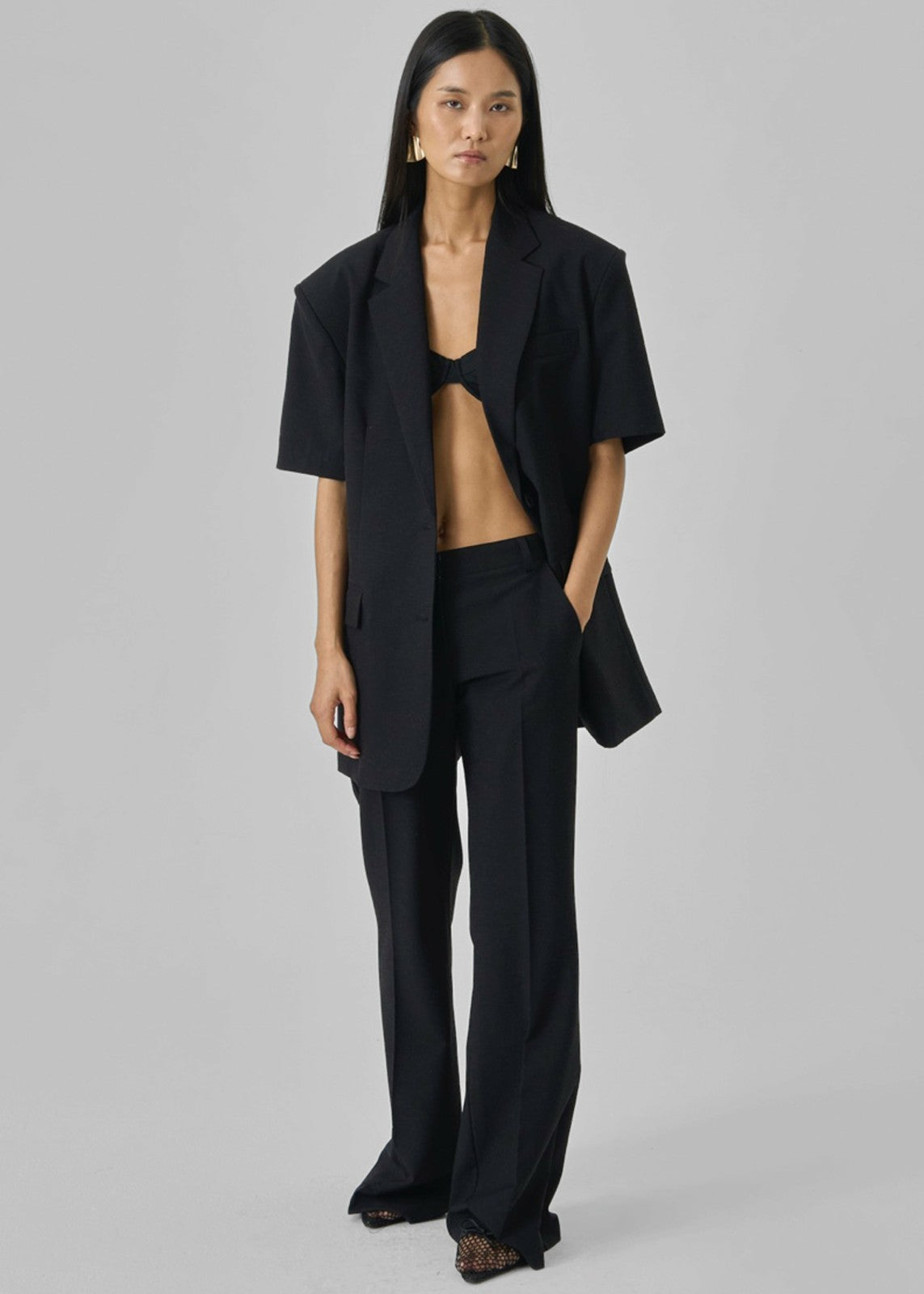 Maisie Short Sleeve Twill Blazer - Black