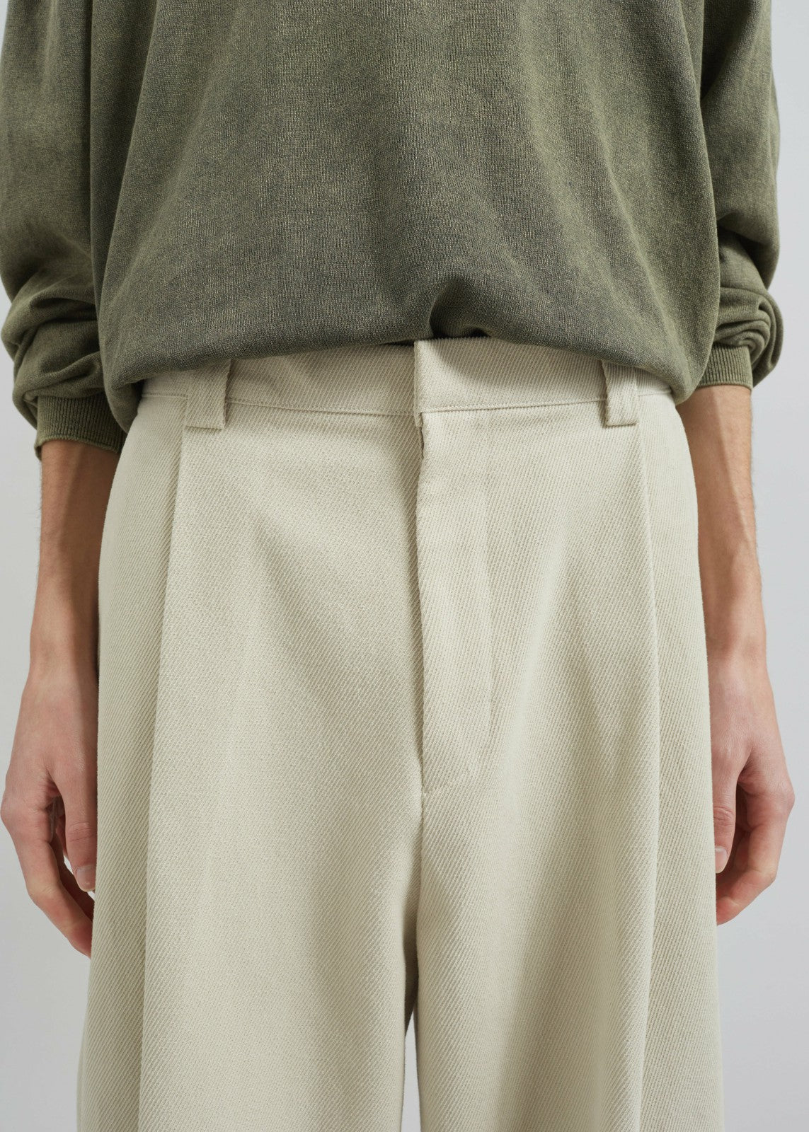 Borken Pleated Twill Pants - Ivory