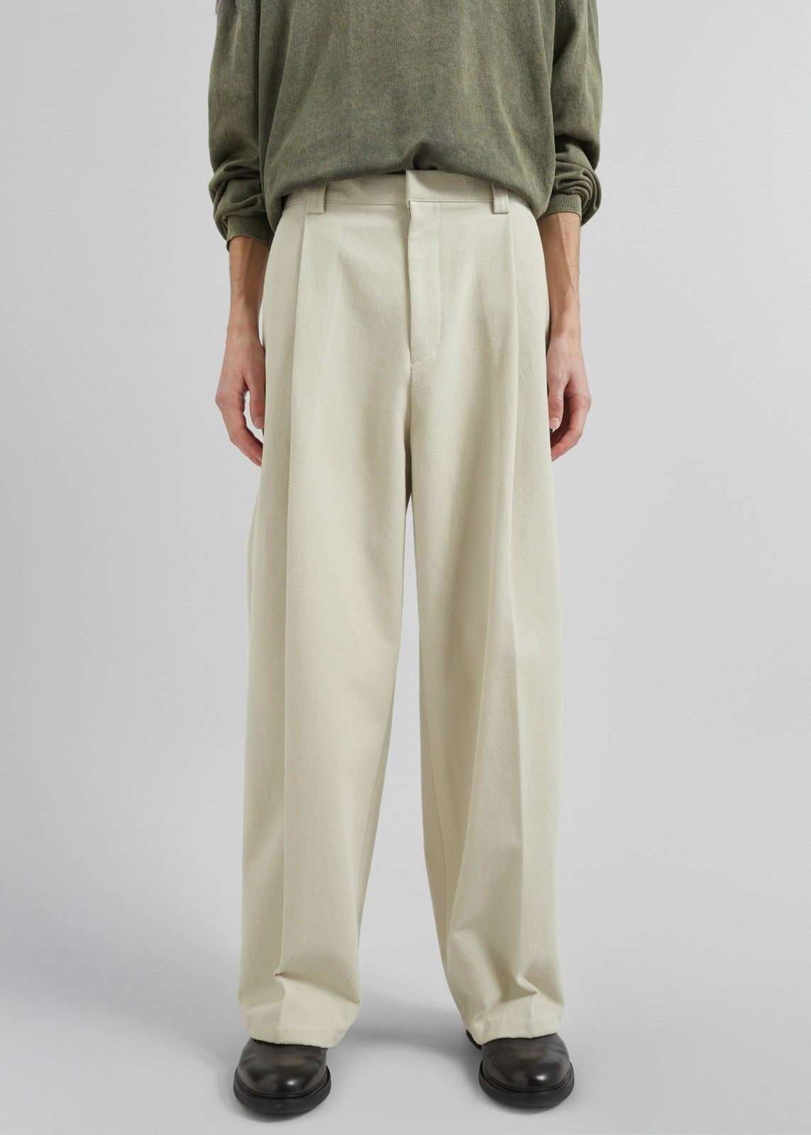 Borken Pleated Twill Pants - Ivory