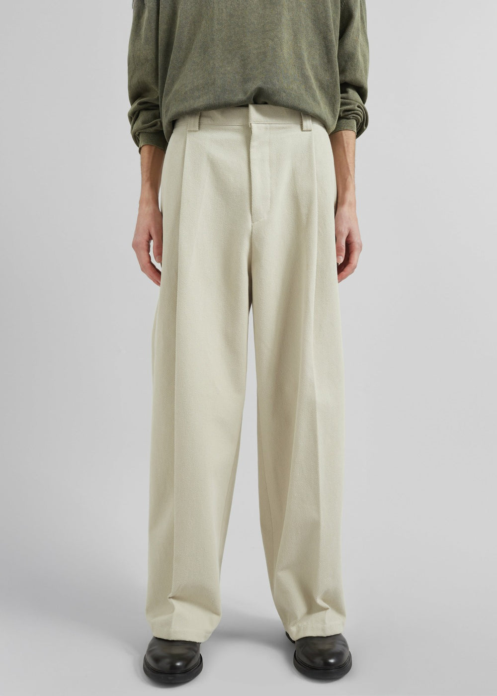 Borken Pleated Twill Pants - Ivory