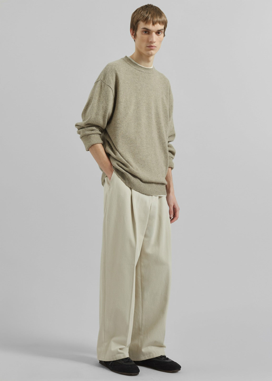 Borken Pleated Twill Pants - Ivory