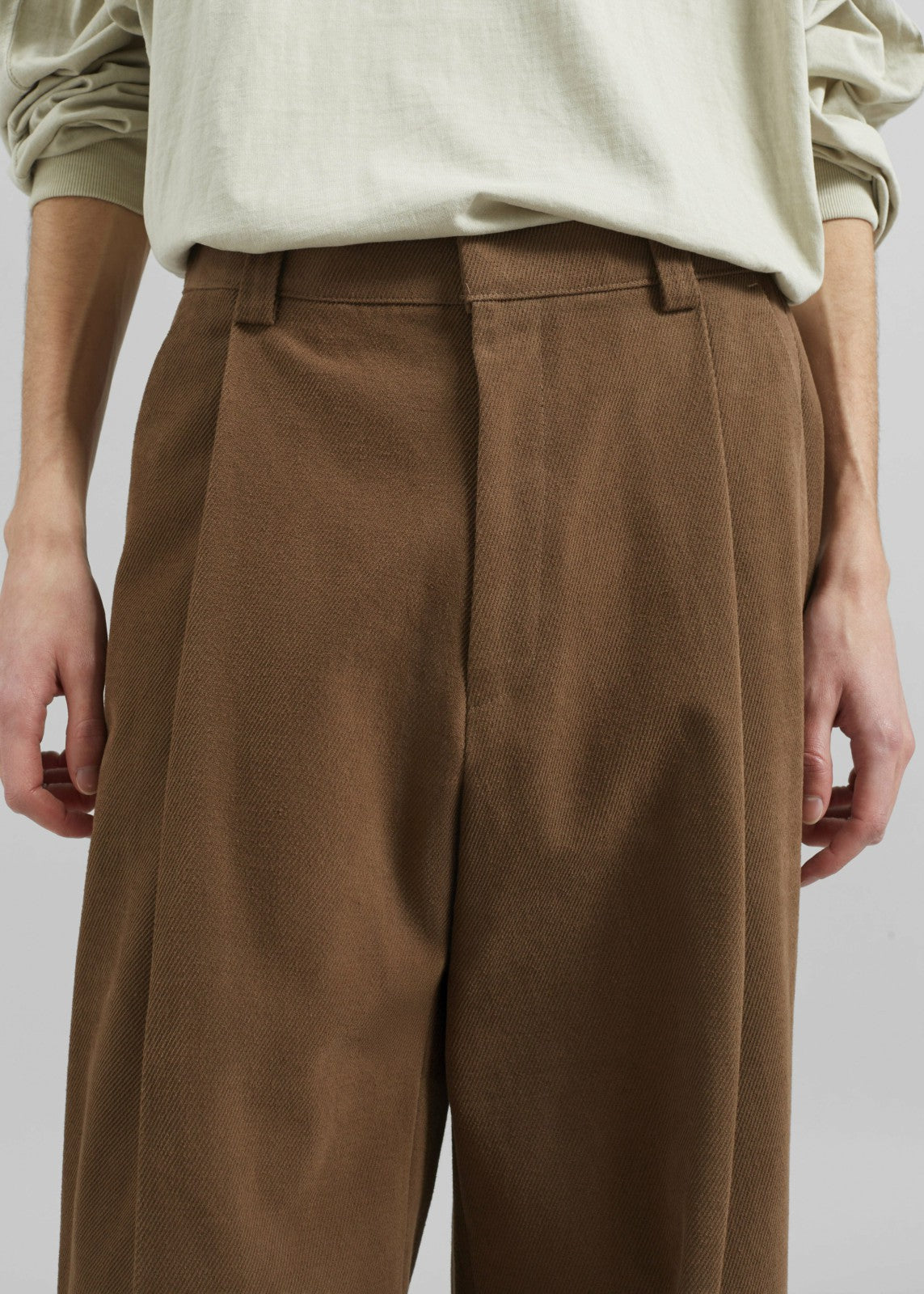 Borken Pleated Twill Pants - Brown