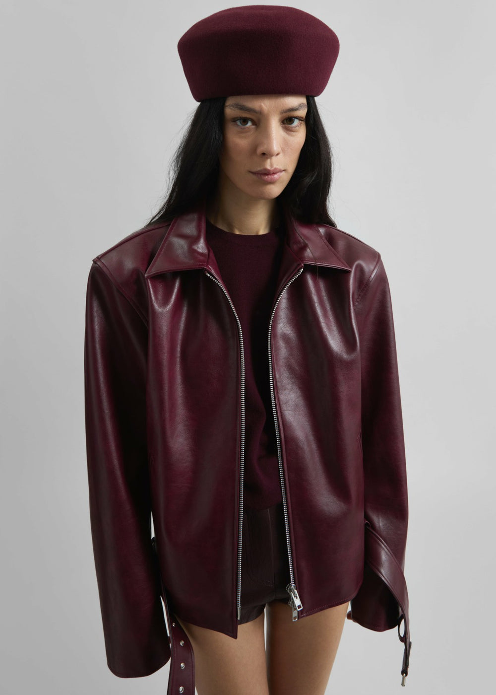 Norbury Faux Leather Jacket - Burgundy