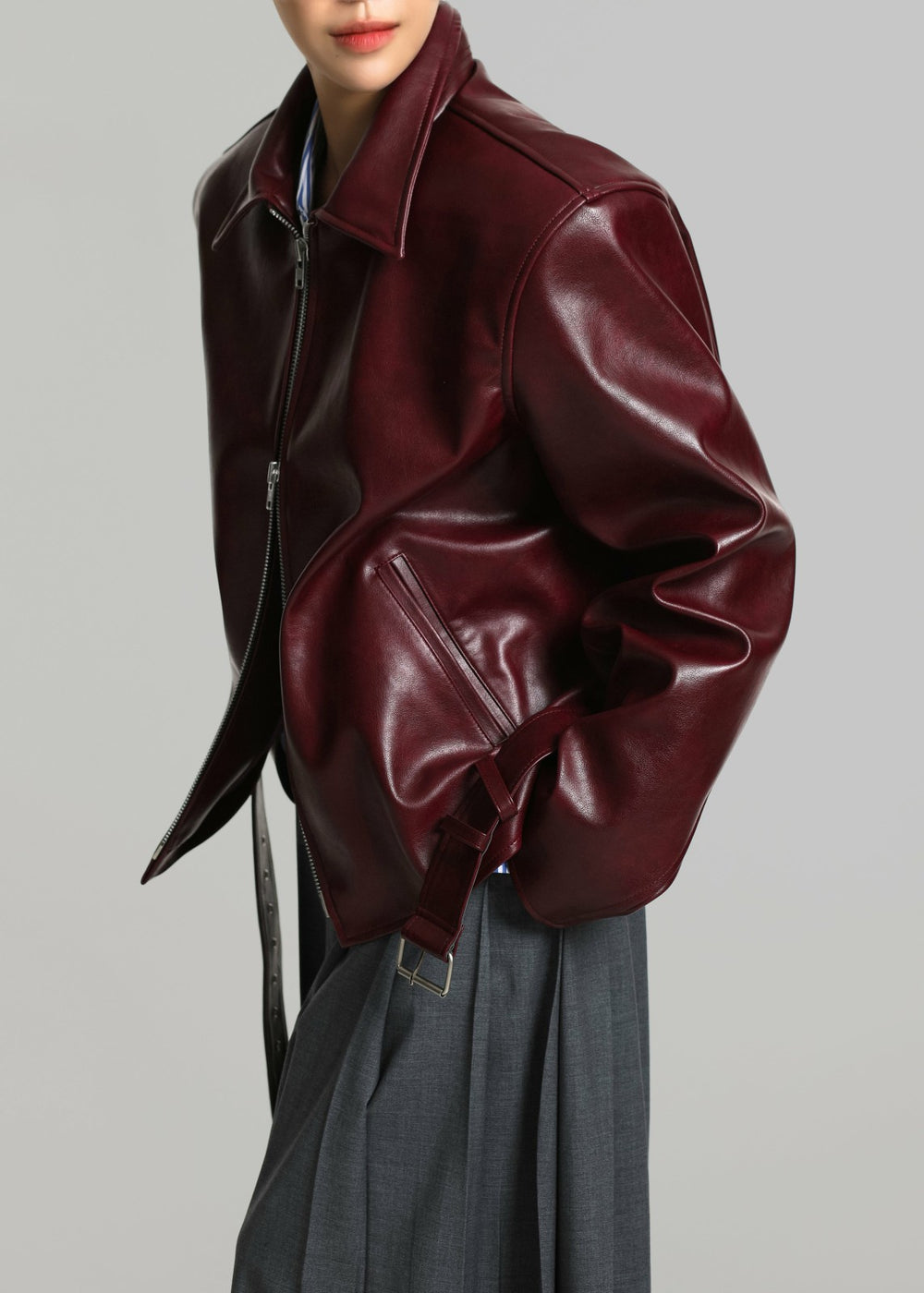 Norbury Faux Leather Jacket - Burgundy