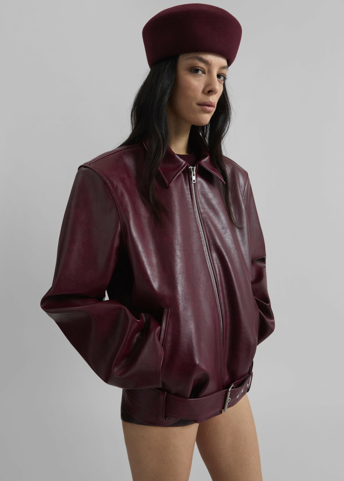 Norbury Faux Leather Jacket - Burgundy
