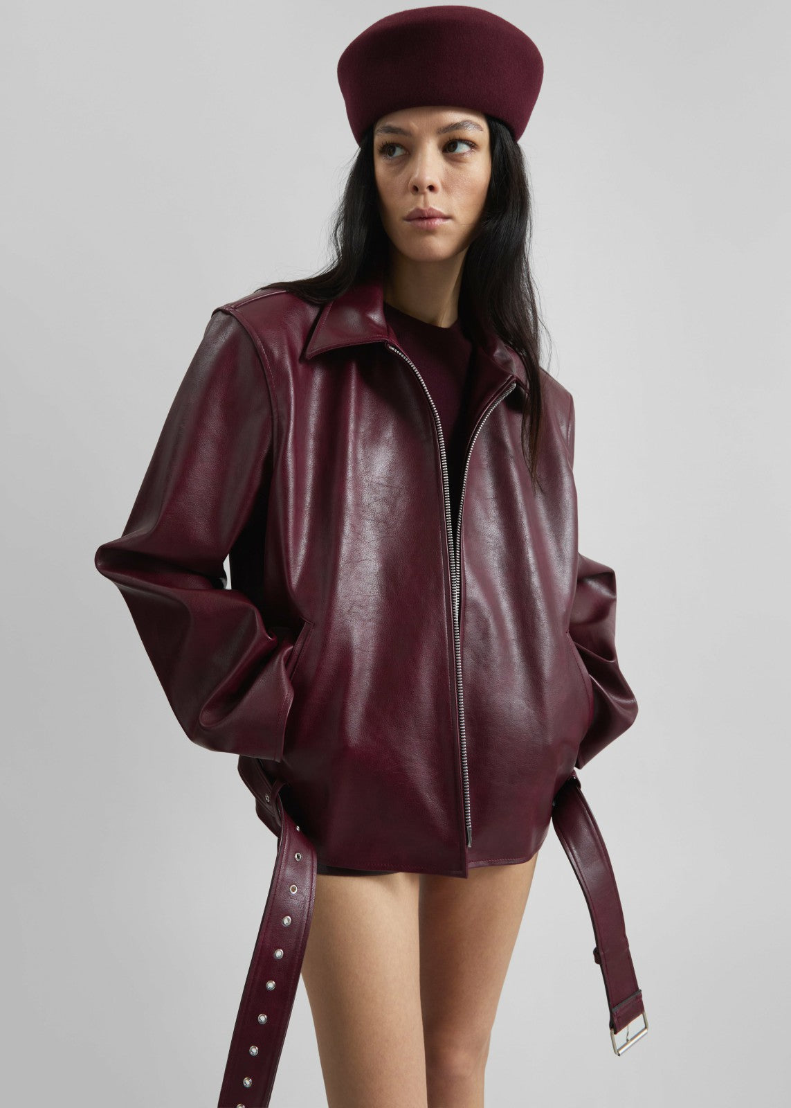 Norbury Faux Leather Jacket - Burgundy