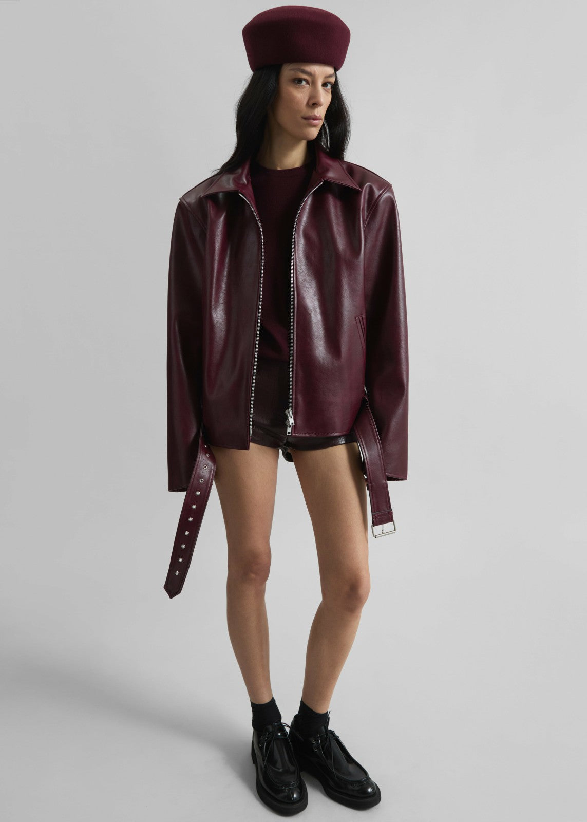 Norbury Faux Leather Jacket - Burgundy