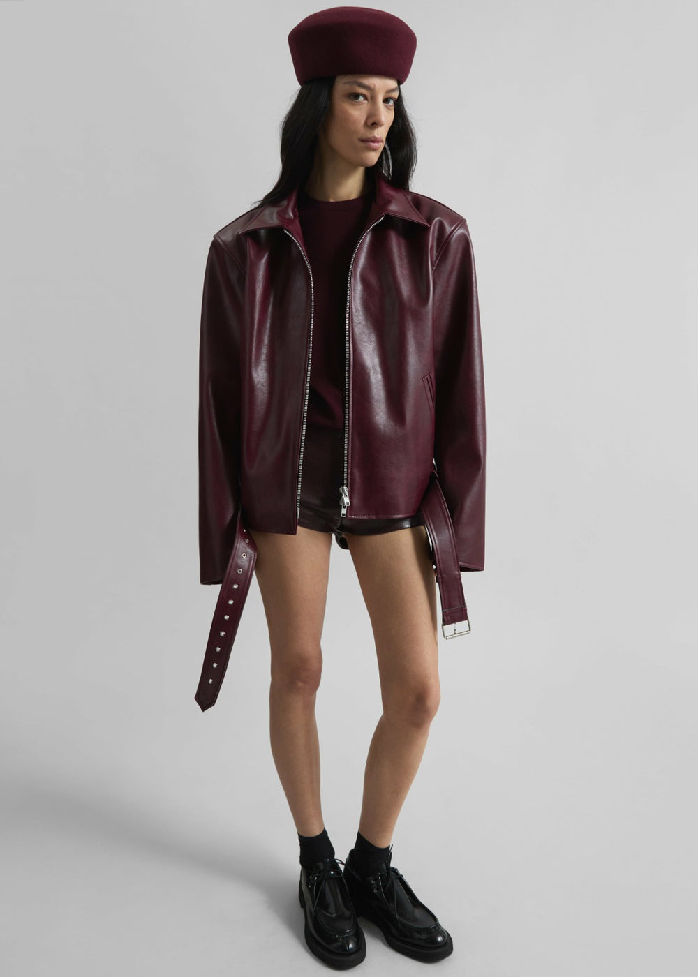 Norbury Faux Leather Jacket - Burgundy