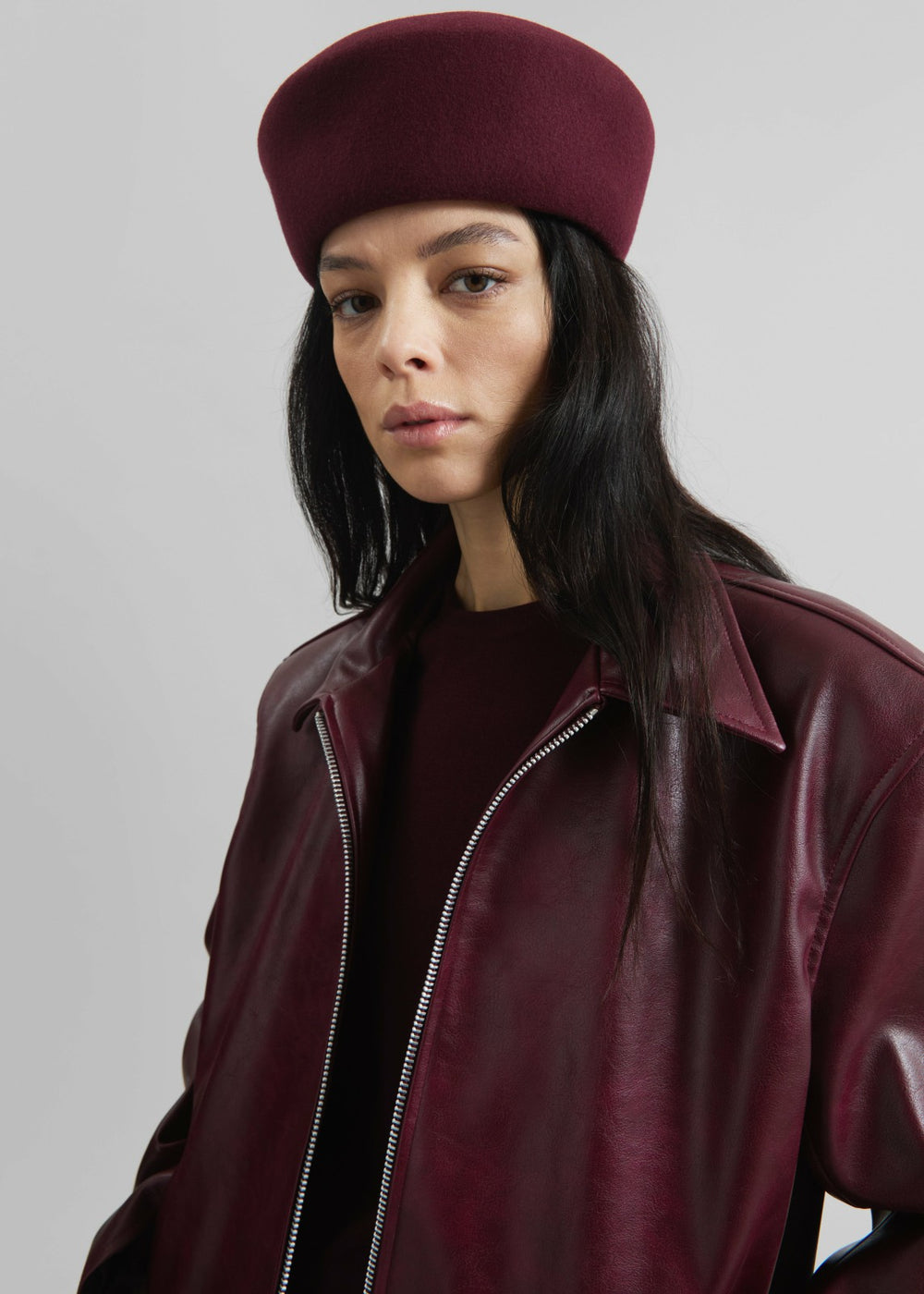 Norbury Faux Leather Jacket - Burgundy