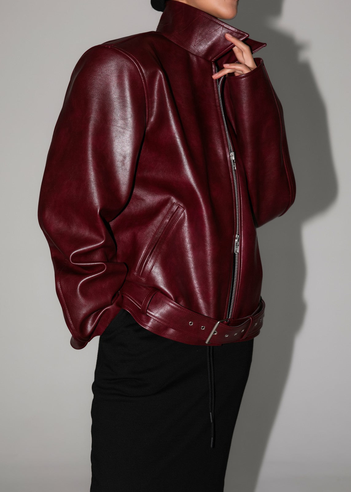 Norbury Faux Leather Jacket - Burgundy