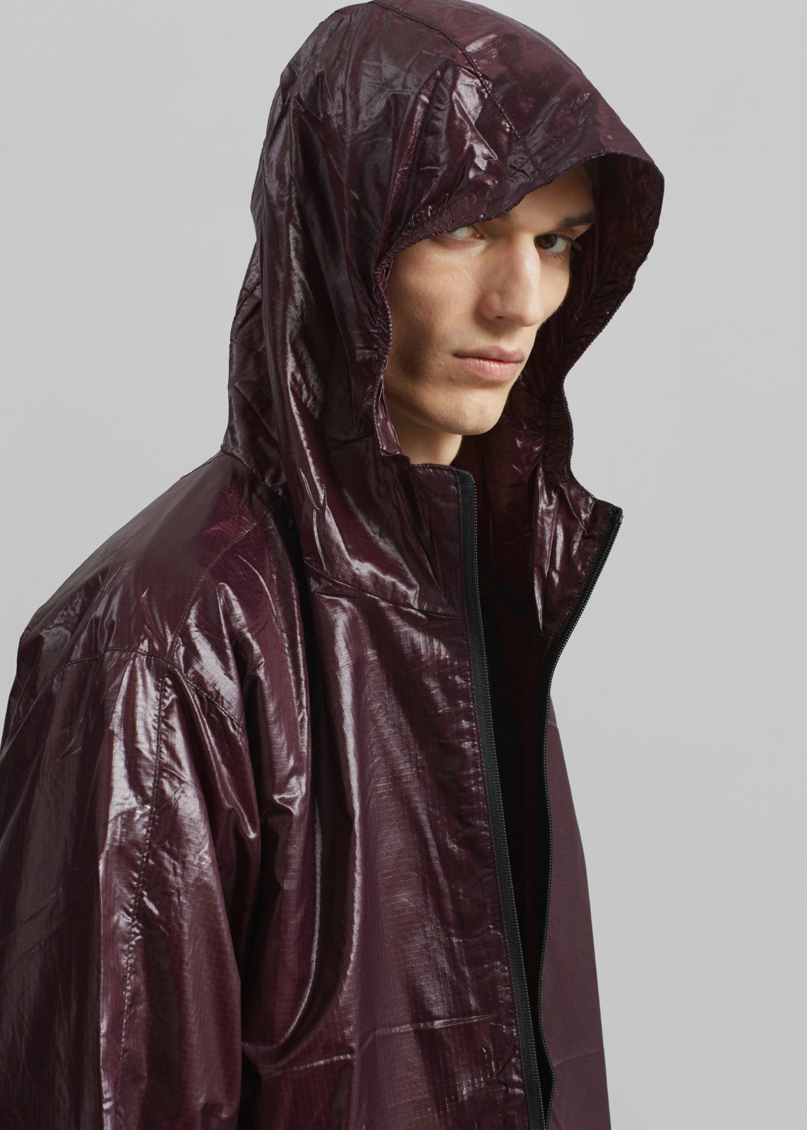 Risbury Glossed Hooded Jacket - Dark Plum