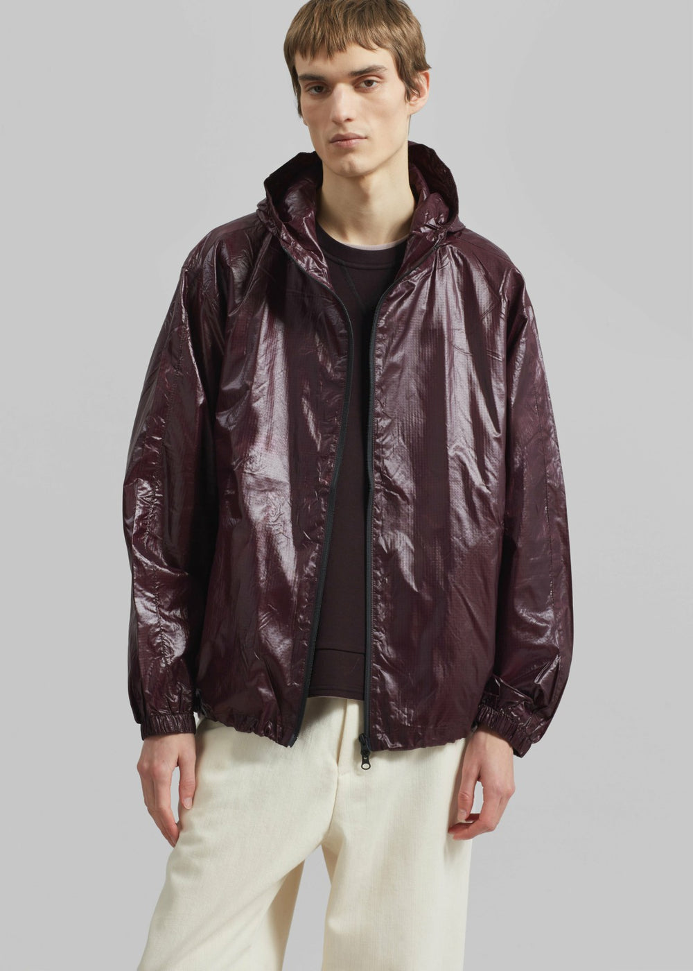 Risbury Glossed Hooded Jacket - Dark Plum