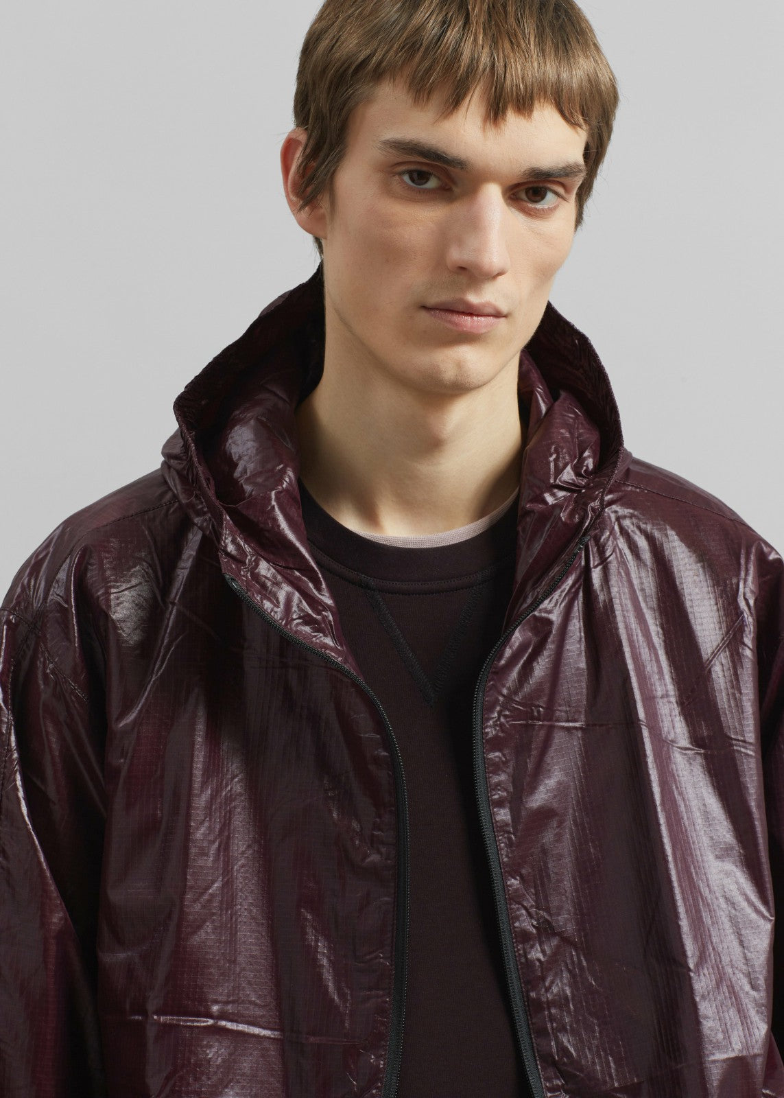 Risbury Glossed Hooded Jacket - Dark Plum