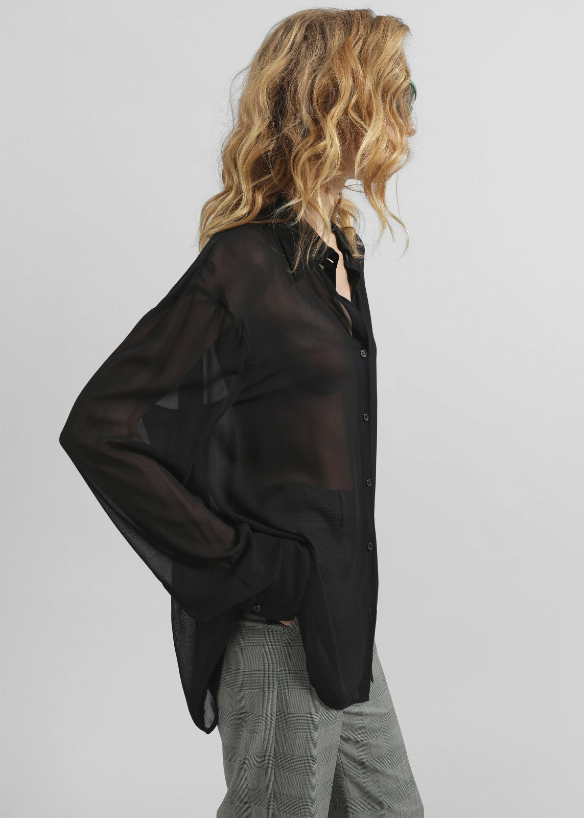 Peri Silk Georgette Shirt - Black