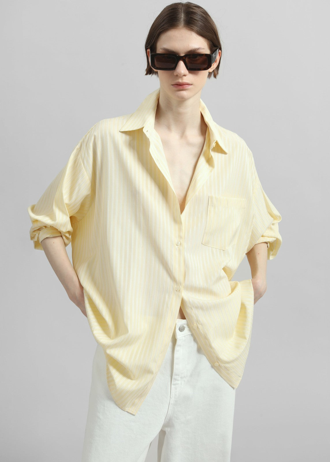 Sukma Striped Oversized Shirt - Pale Yellow