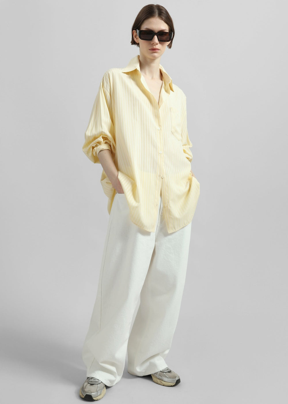 Sukma Striped Oversized Shirt - Pale Yellow
