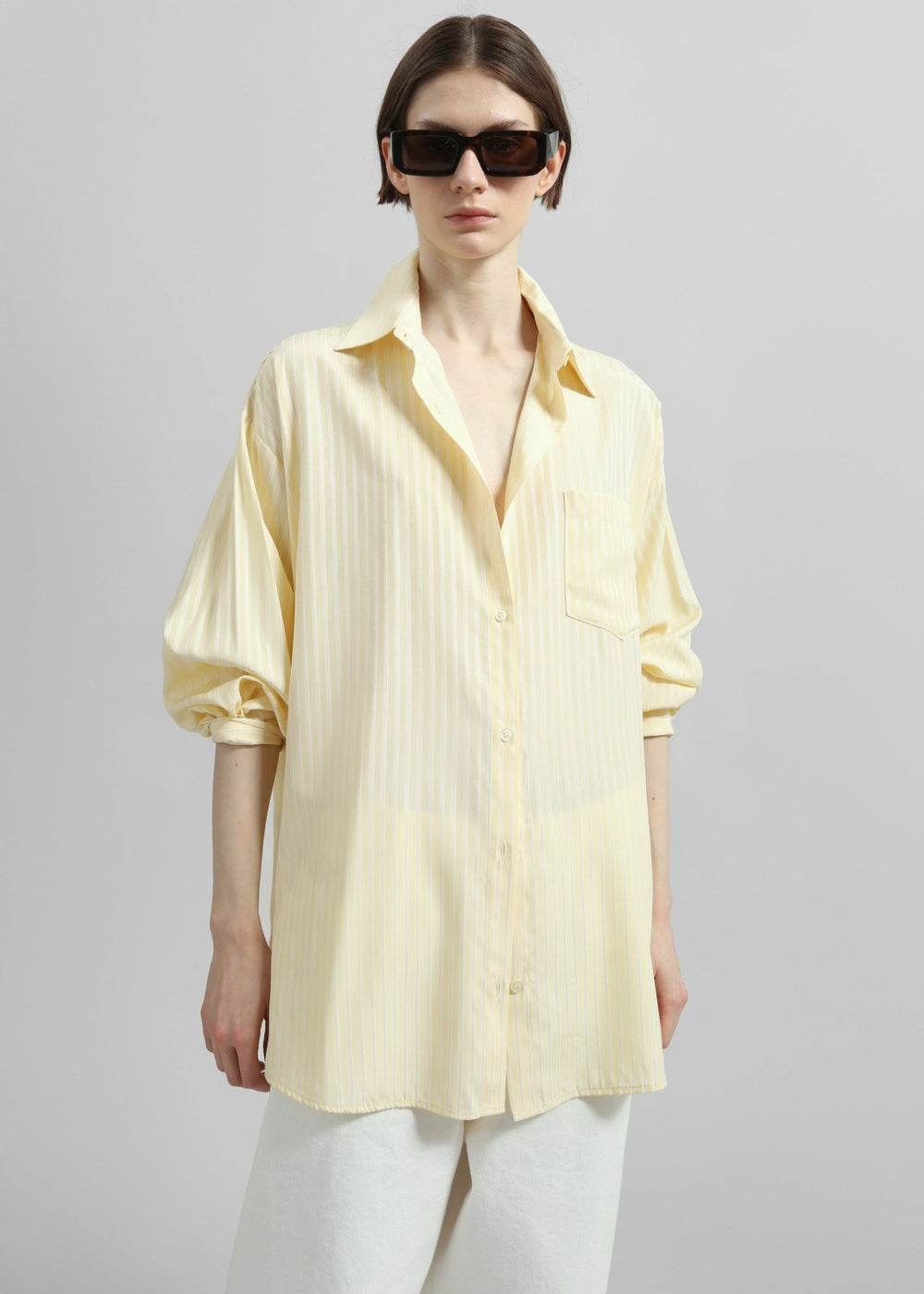 Sukma Striped Oversized Shirt - Pale Yellow