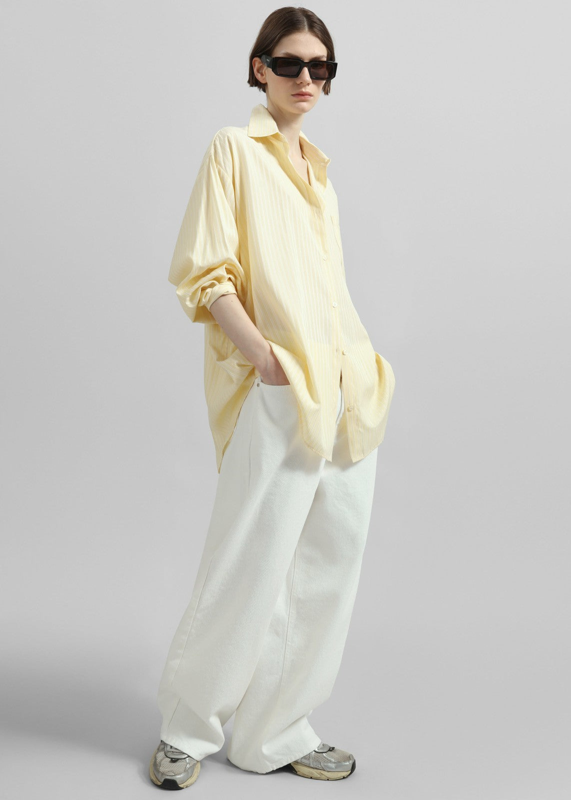 Sukma Striped Oversized Shirt - Pale Yellow