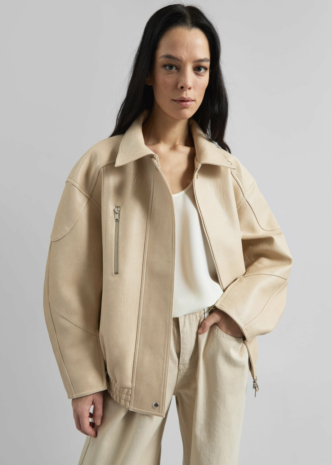 Enora Faux Leather Jacket - Cream