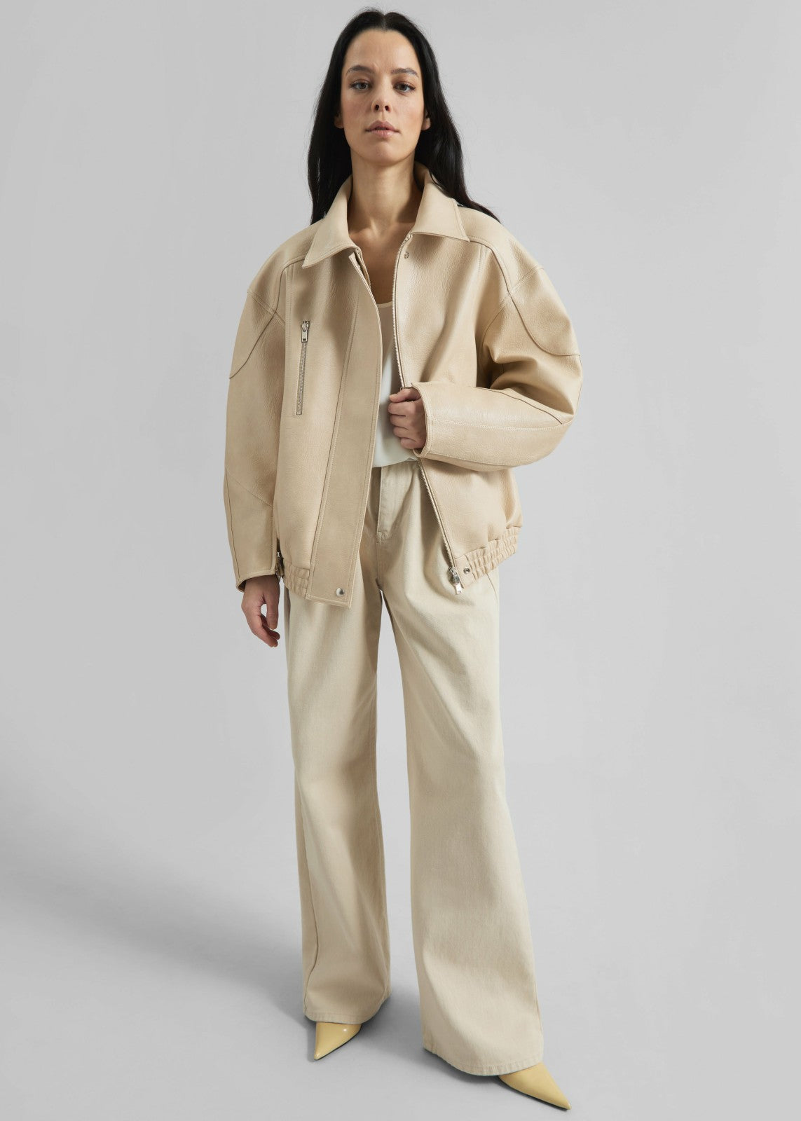 Enora Faux Leather Jacket - Cream