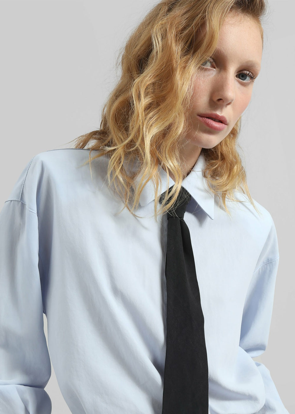 Patti Neck Tie Shirt - Sky Blue
