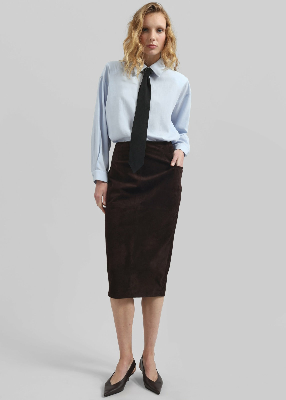 Patti Neck Tie Shirt - Sky Blue
