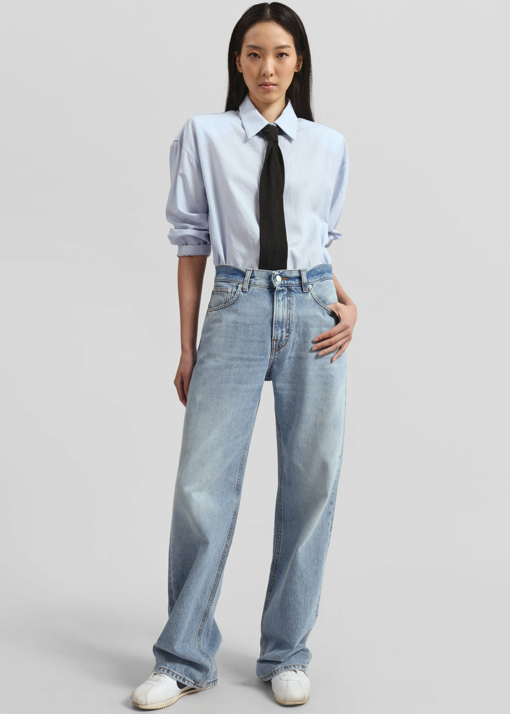 Patti Neck Tie Shirt - Sky Blue