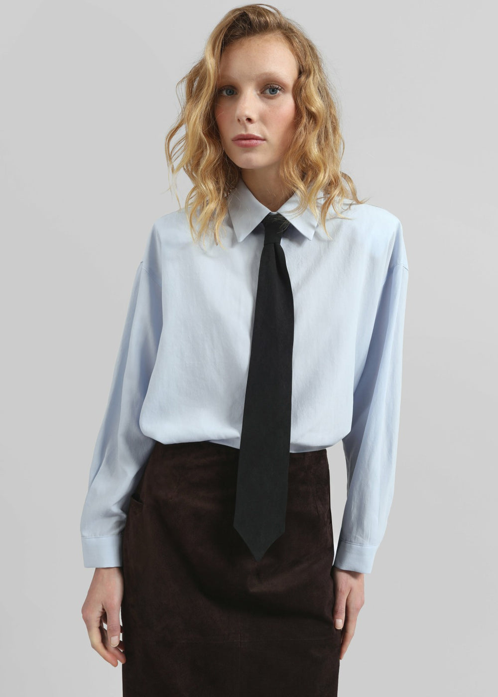 Patti Neck Tie Shirt - Sky Blue