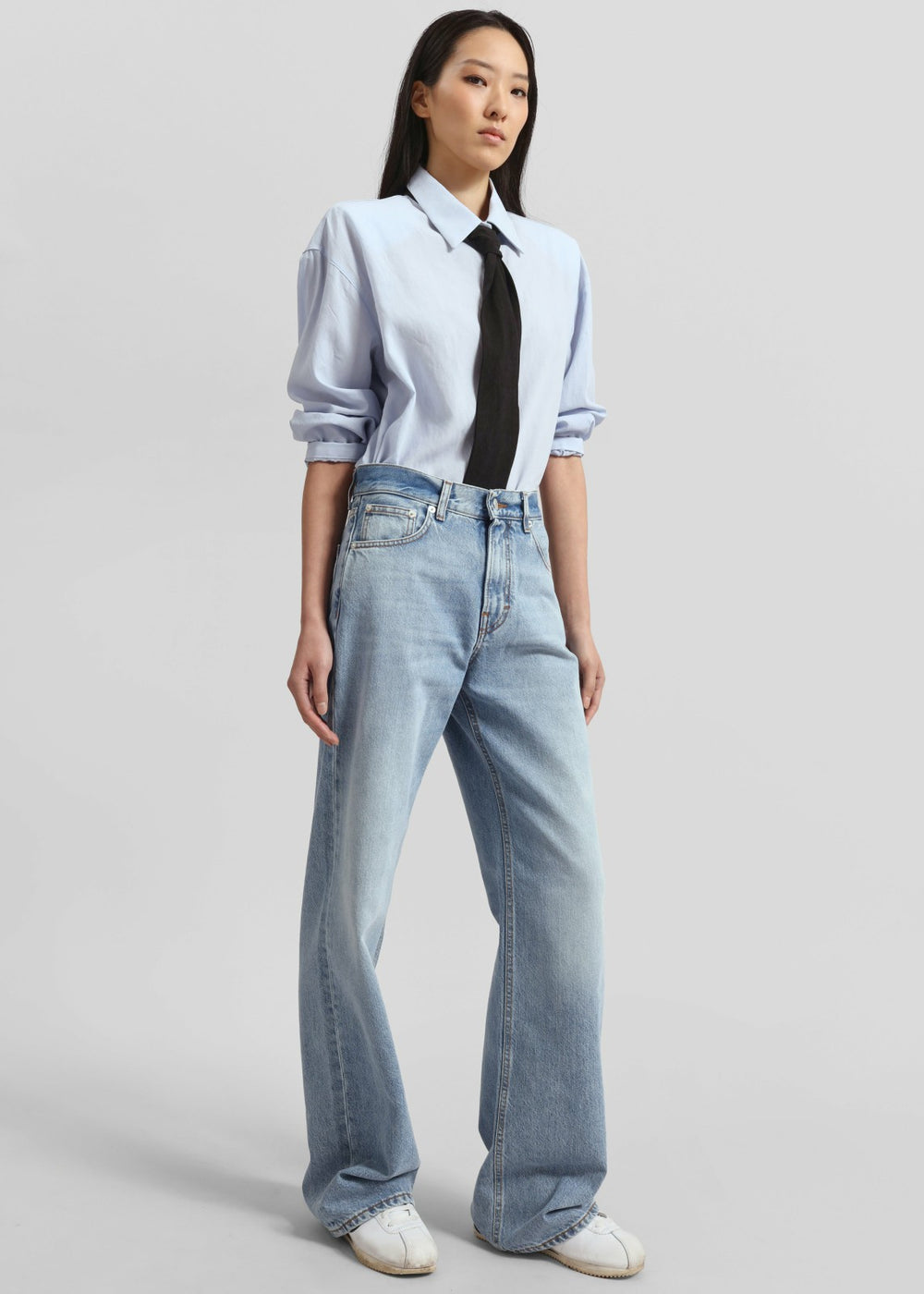 Patti Neck Tie Shirt - Sky Blue