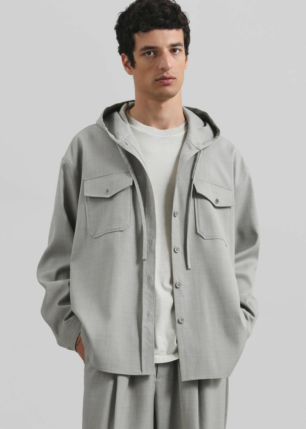 Lars Textured Hooded Jacket - Greige Melange