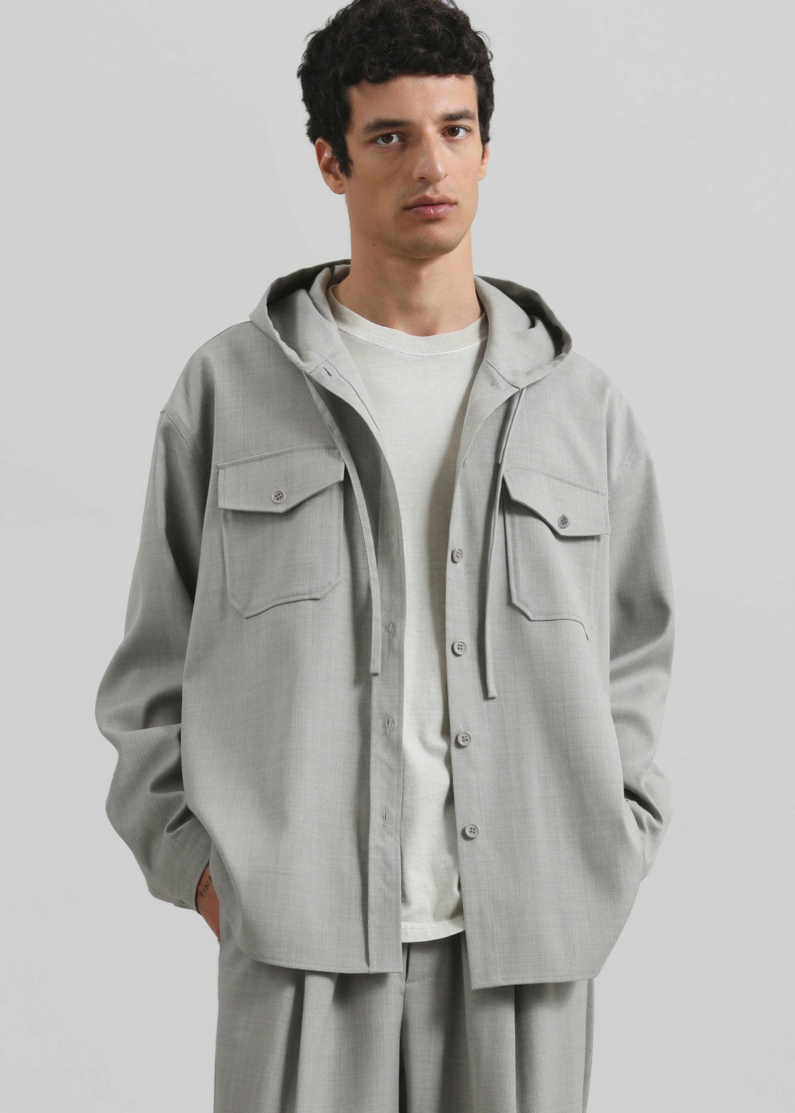 Lars Textured Hooded Jacket - Greige Melange
