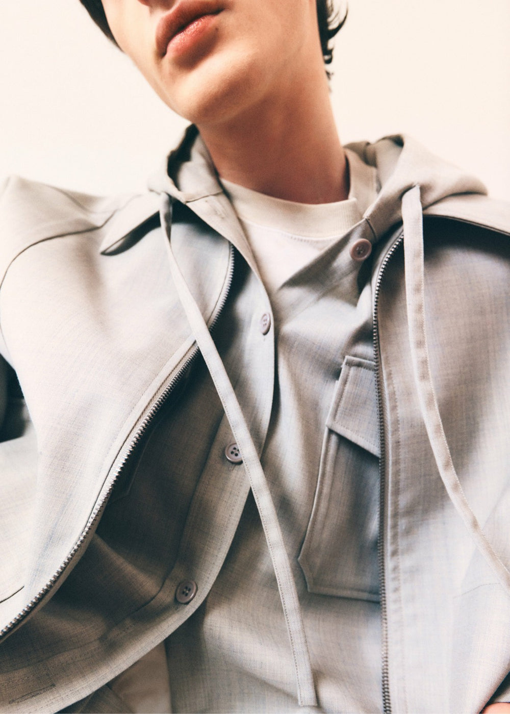 Lars Textured Hooded Jacket - Greige Melange